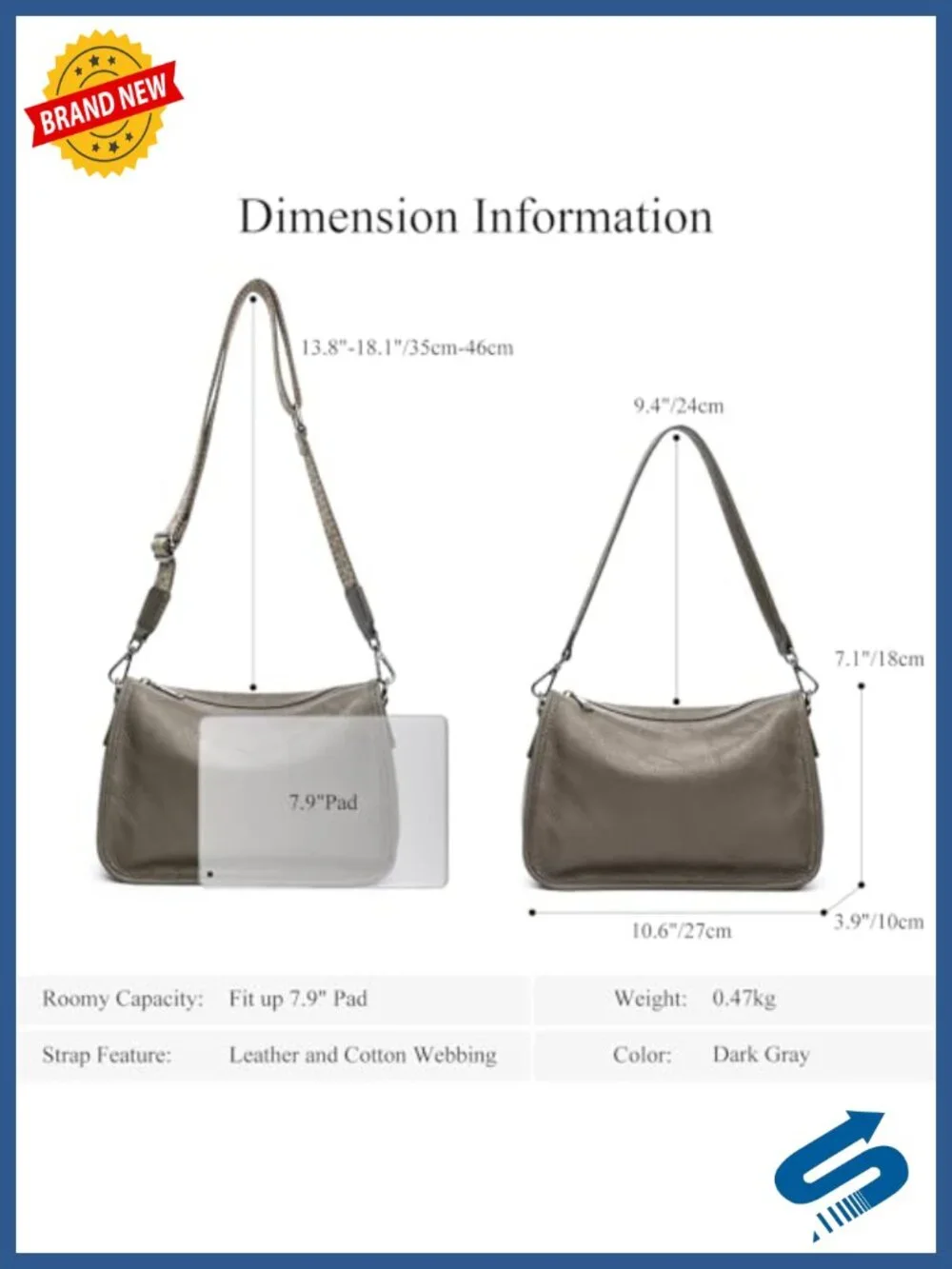 Genuine Leather Crossbody Bag Small Hobo Purse Adjustable Strap